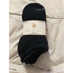 US Polo Assn Black Low Cut Moisture Control Socks 10 Pairs Shoe Size 4-10